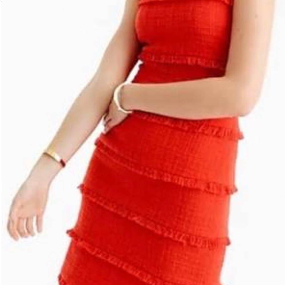 j crew red orange fringe dress